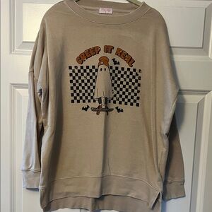 Pink Lily Beige 'Creep It Real' Crew Neck Sweater